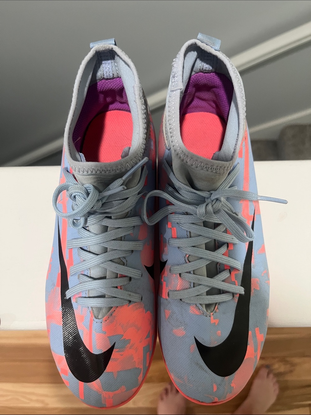 Nike Youth Soccer Cleats Light Blue Pink Coral JR SUPERFLY 9 CLUB MDS FG/MG 4.5